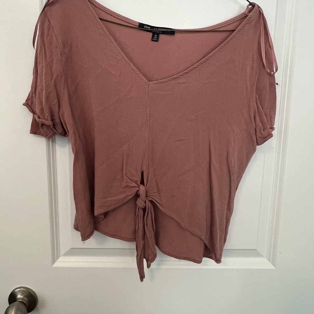 One Clothing Dusty Pink Tie-Front Blouse